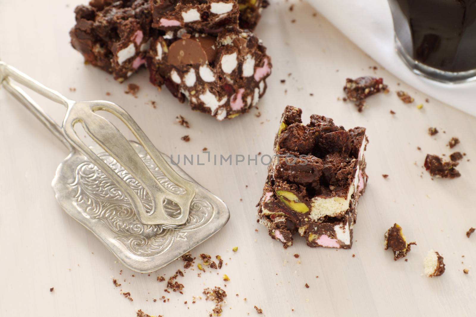 Sweet rocky road chocolate and marshmallow with a long black espresso.