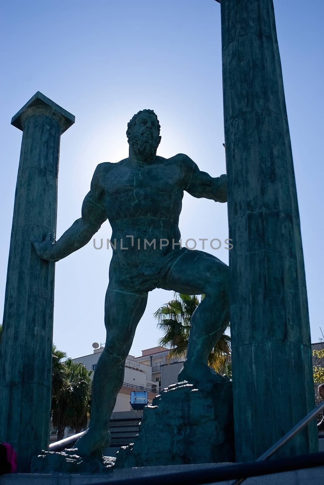 Hercules and pillar statue at the entrance to Ceuta Harbour or port Ceuta, Andalusia, Spain