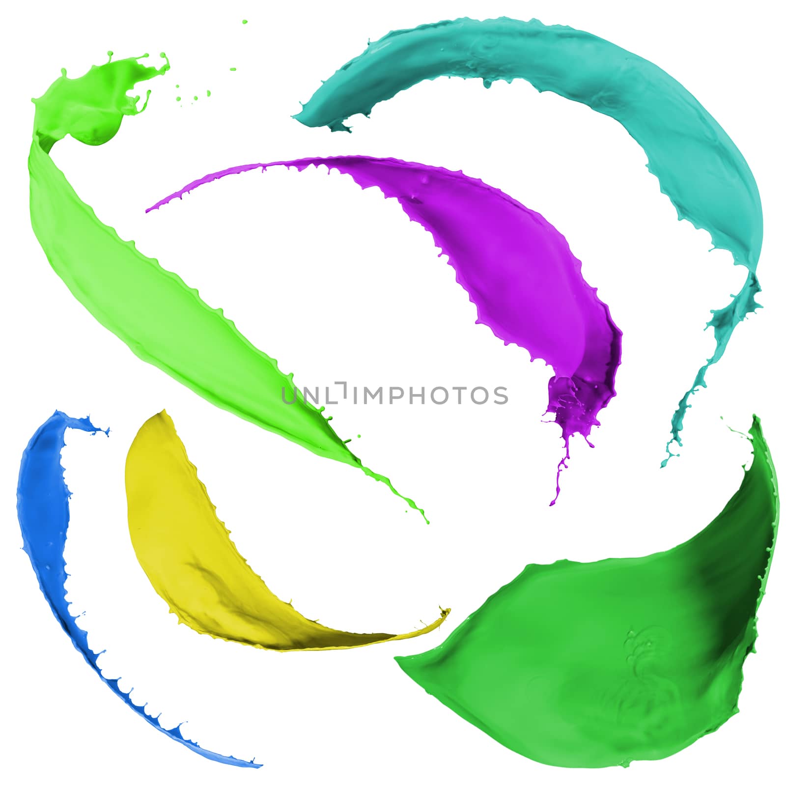 collection of colored paint splashes on white background