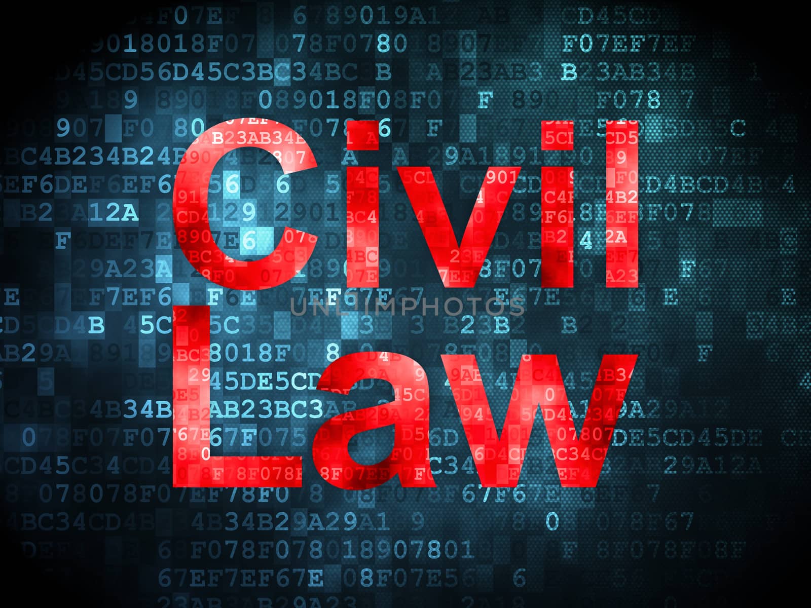 Law concept: pixelated words Civil Law on digital background, 3d render