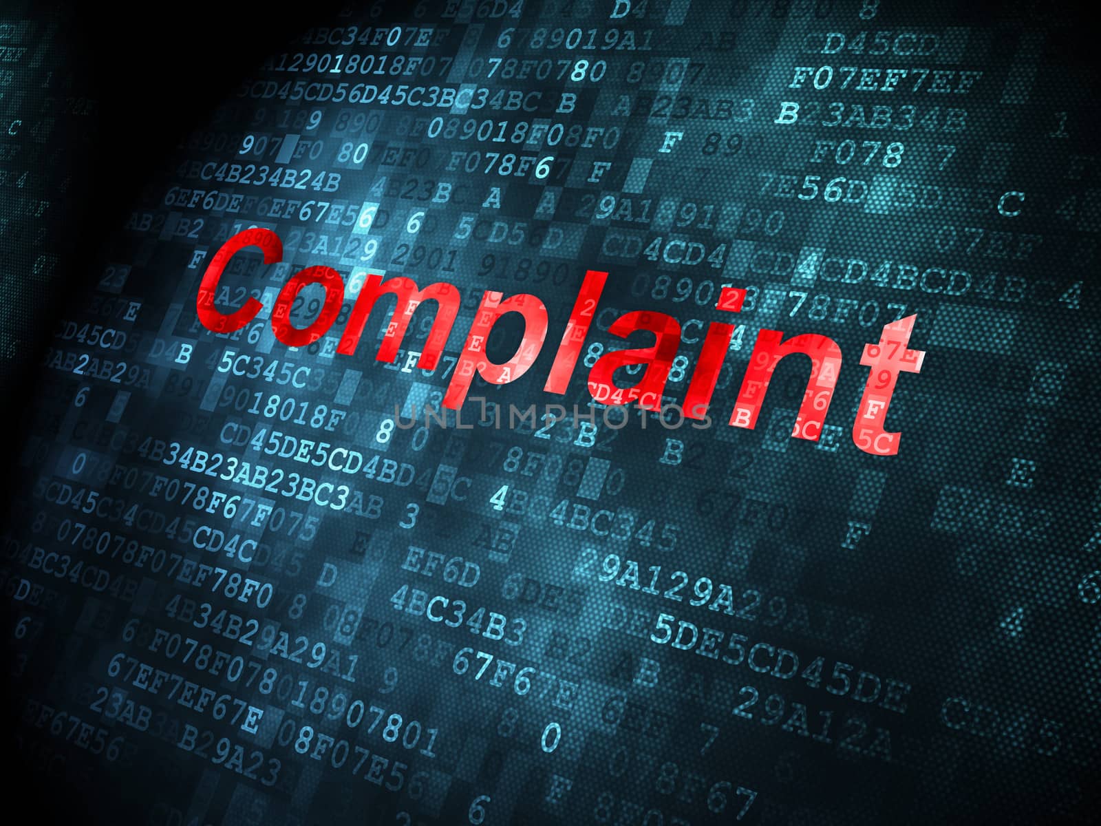 Law concept: pixelated words Complaint on digital background, 3d render