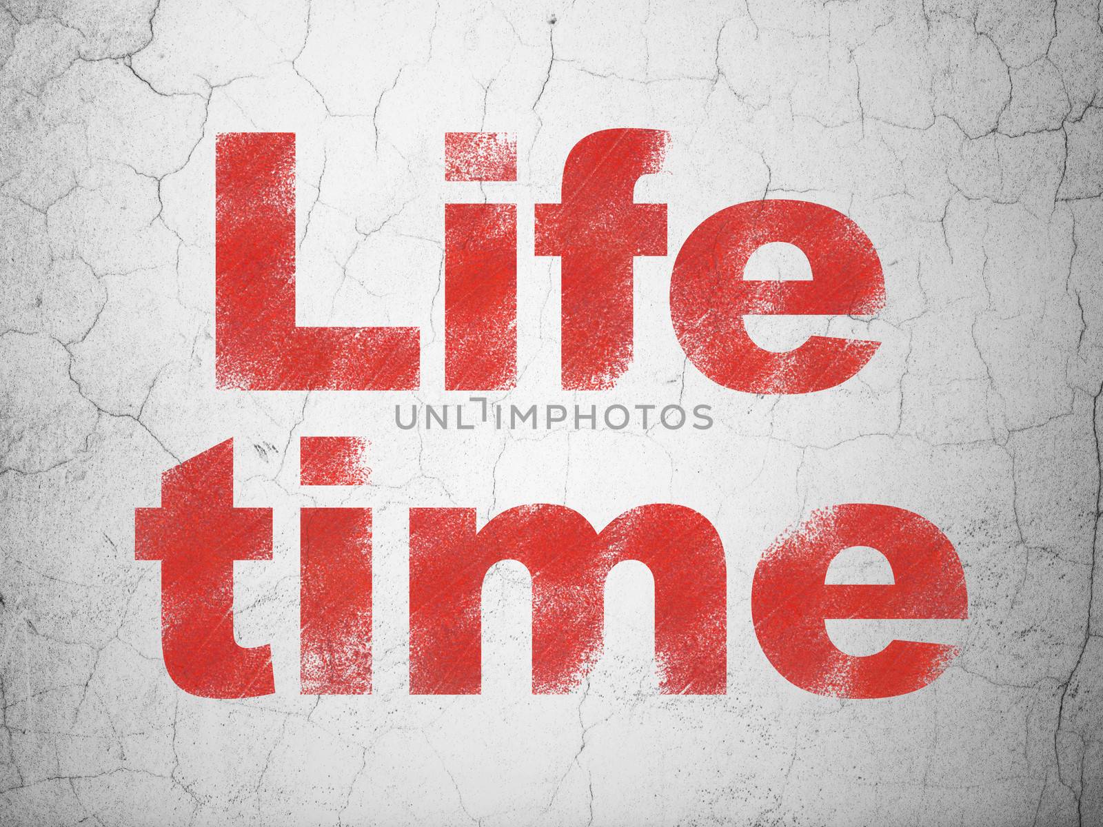 Time concept: Red Life Time on textured concrete wall background, 3d render
