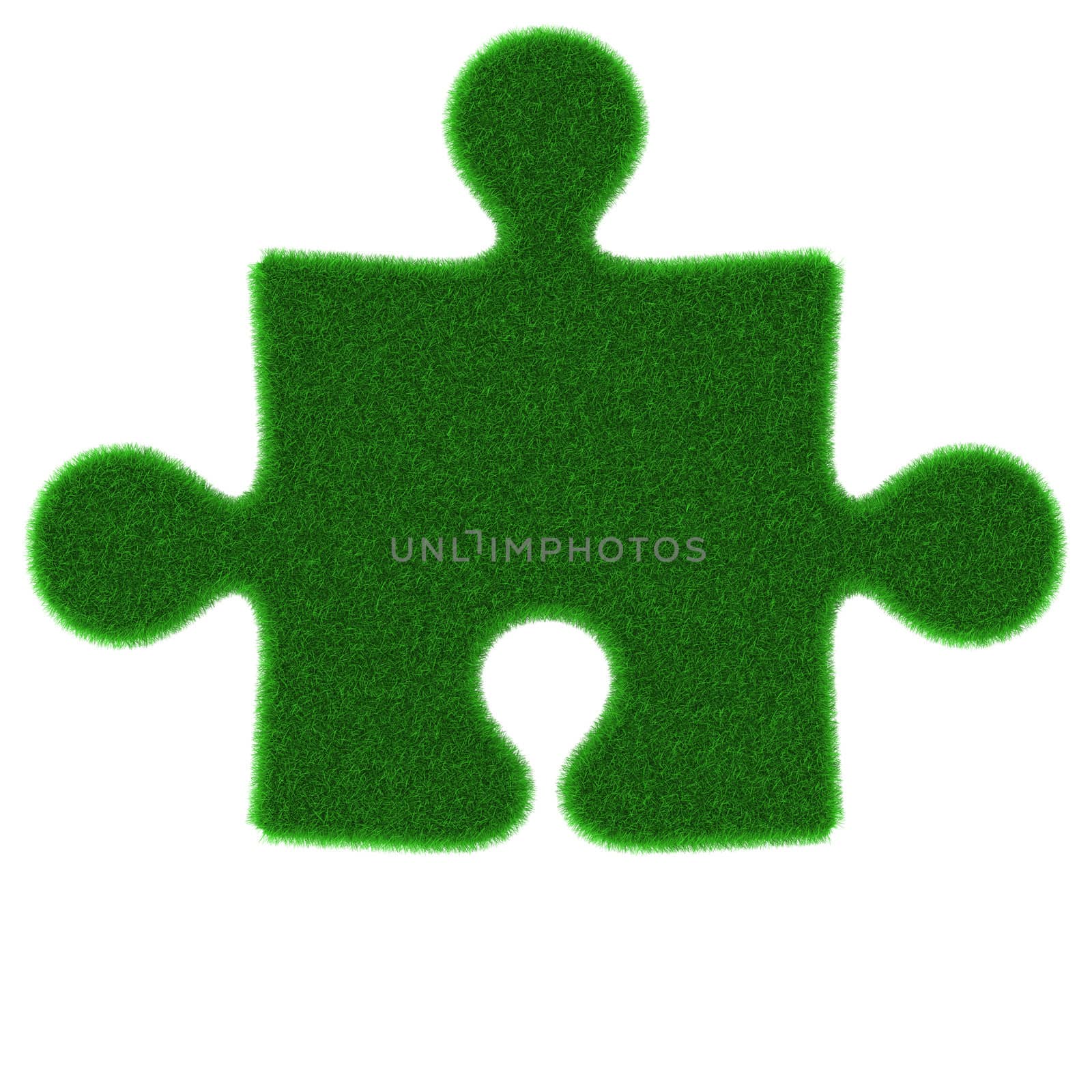 Green puzzle piece made of grass isolated on white background