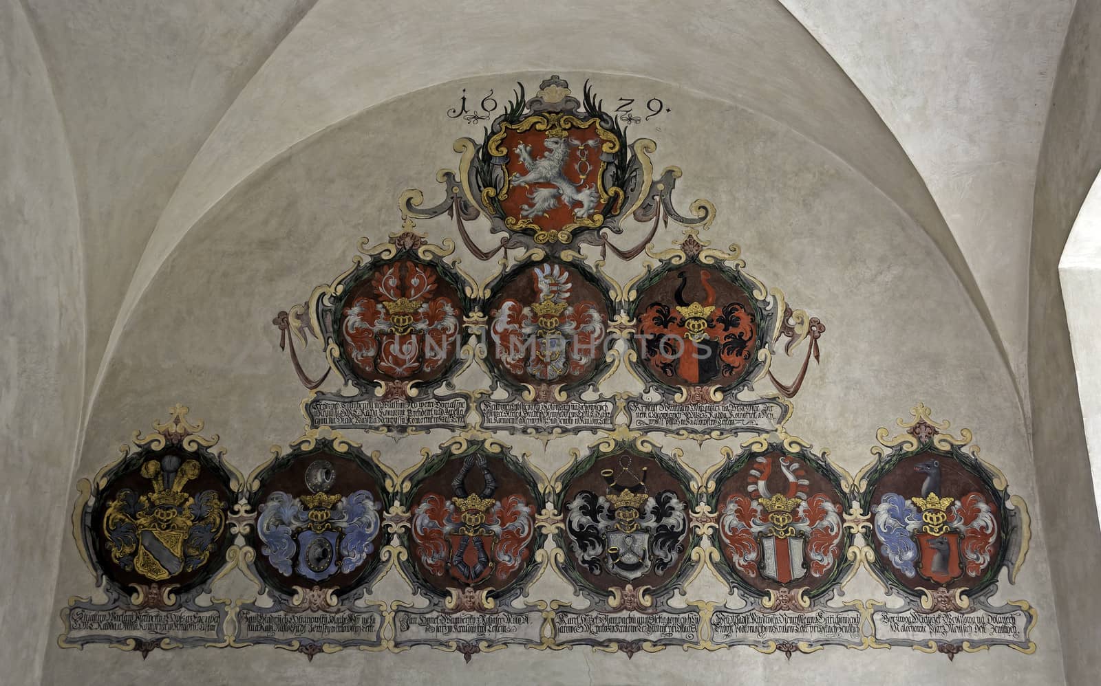 Display of medieval coats of arms, Prague Castle.