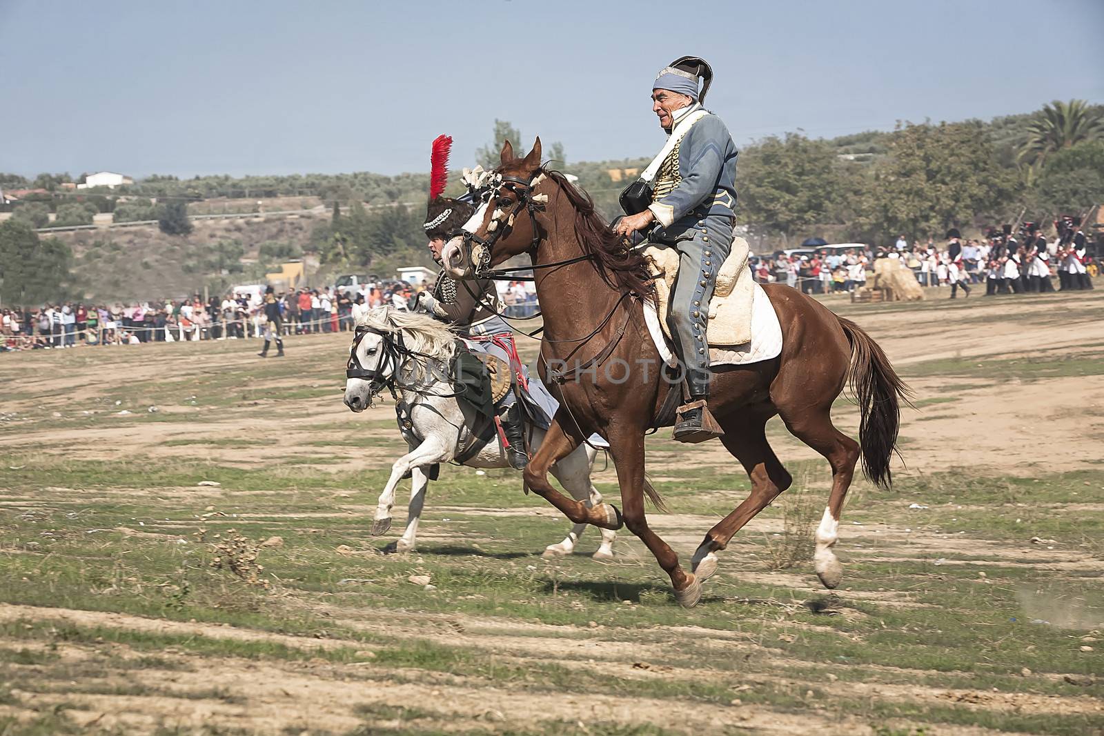 Soldiers on horseback in the Representation of the Battle of Bailen, Bailen  Jaen province, Andalusia, Spain