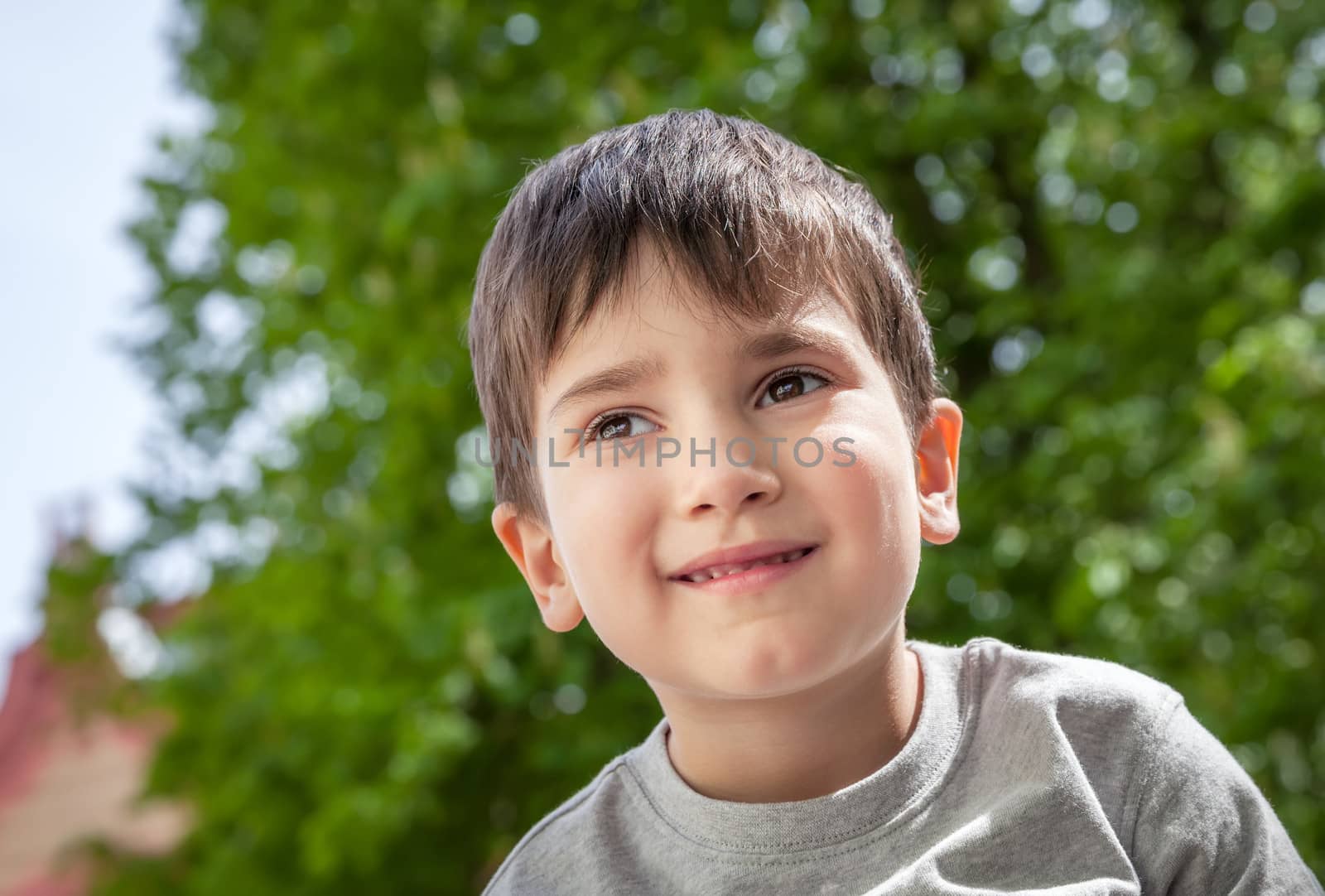 Happy little boy smiling on blurred background