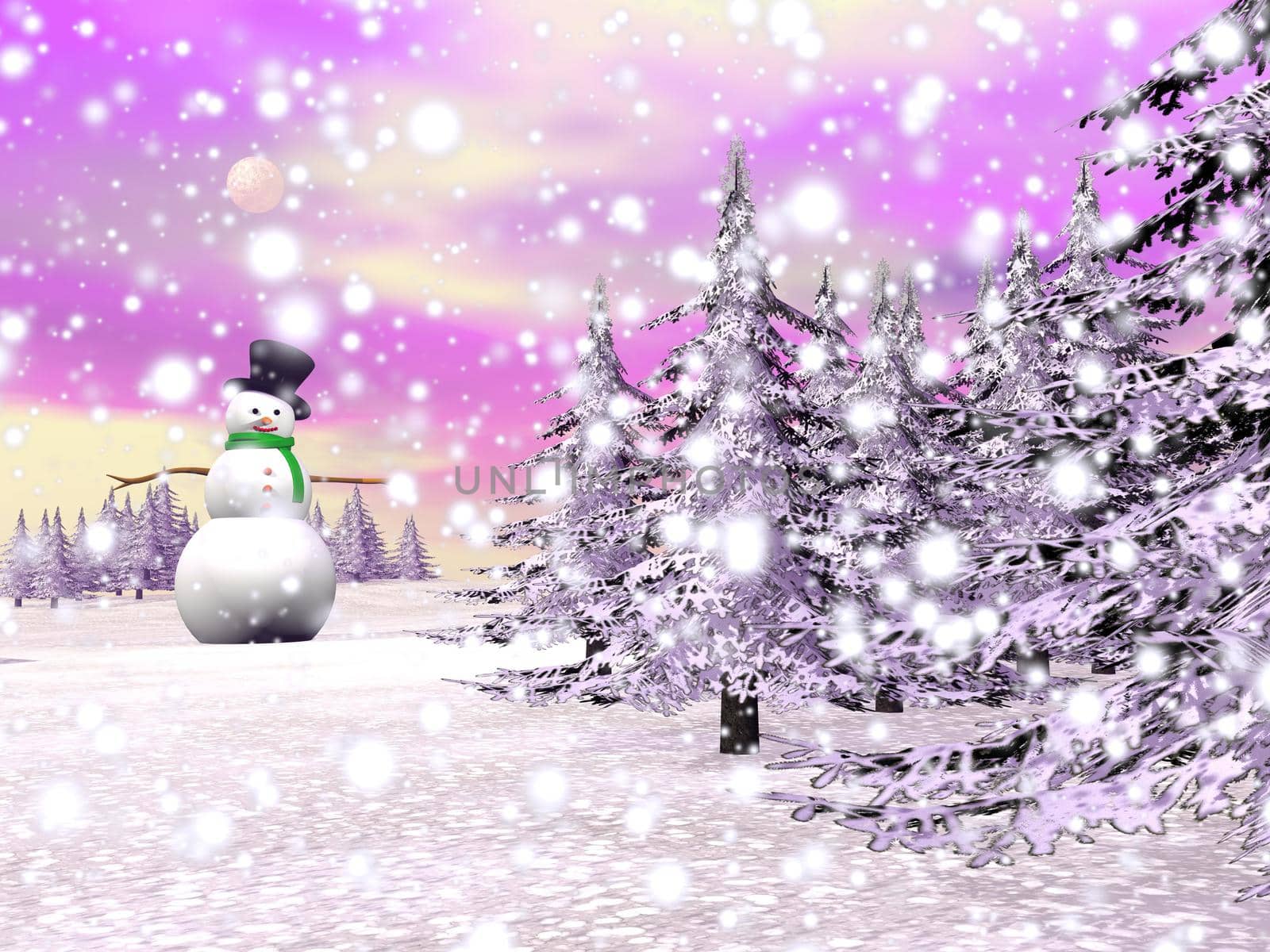 Snowman under the snow - 3D render by Elenaphotos21