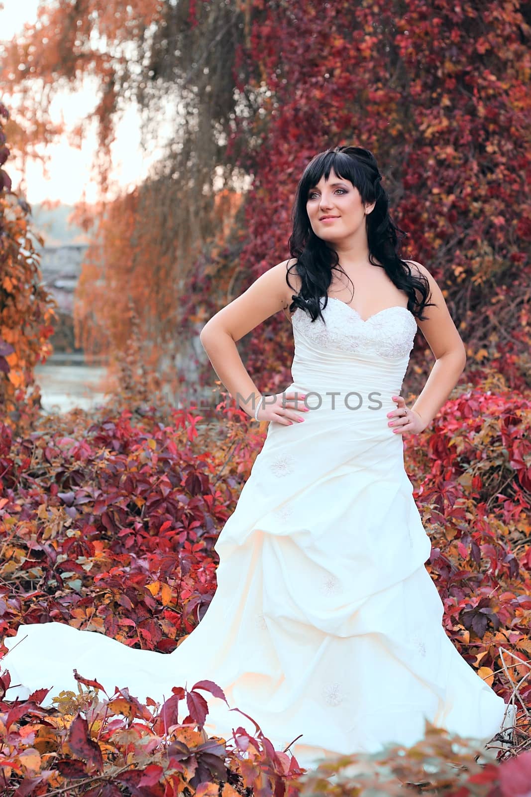 Girl in a weeding dress in a park by dedmorozz