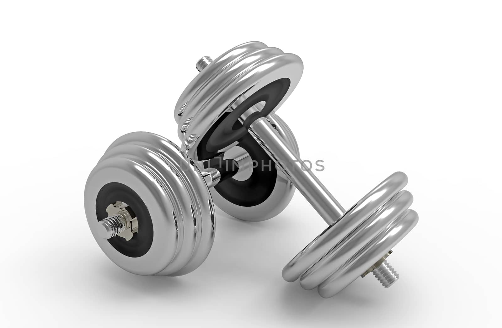 Two dumbbells on white background, 3D render