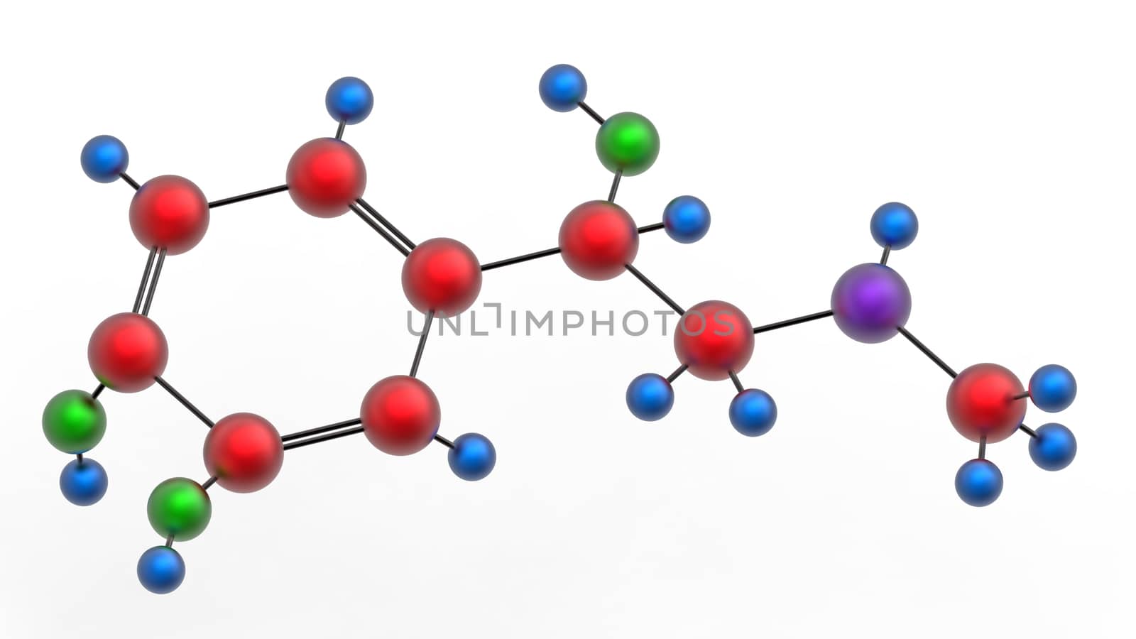 Molecule of epinephrine (adrenaline), 3D render, isolated on white