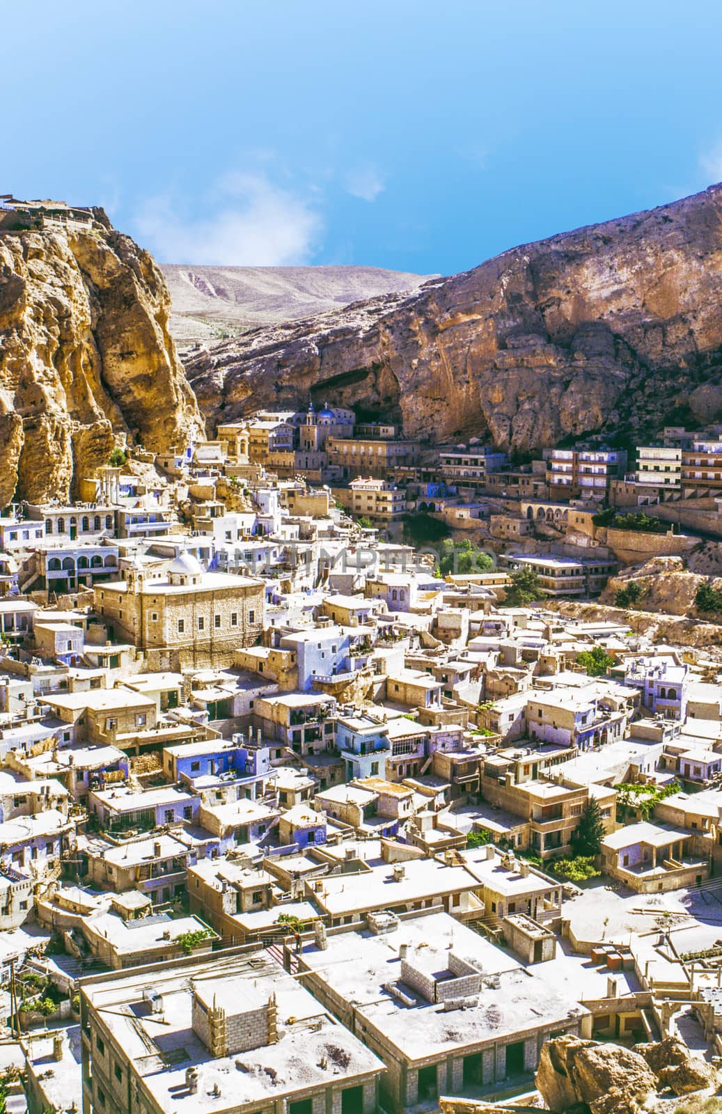 Ma'loula or Maaloula, a small Christian village in the Rif Dimashq Governorate in Syria.