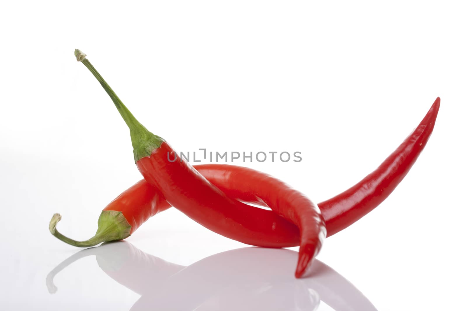 two red hot peppers isolated with white background 
