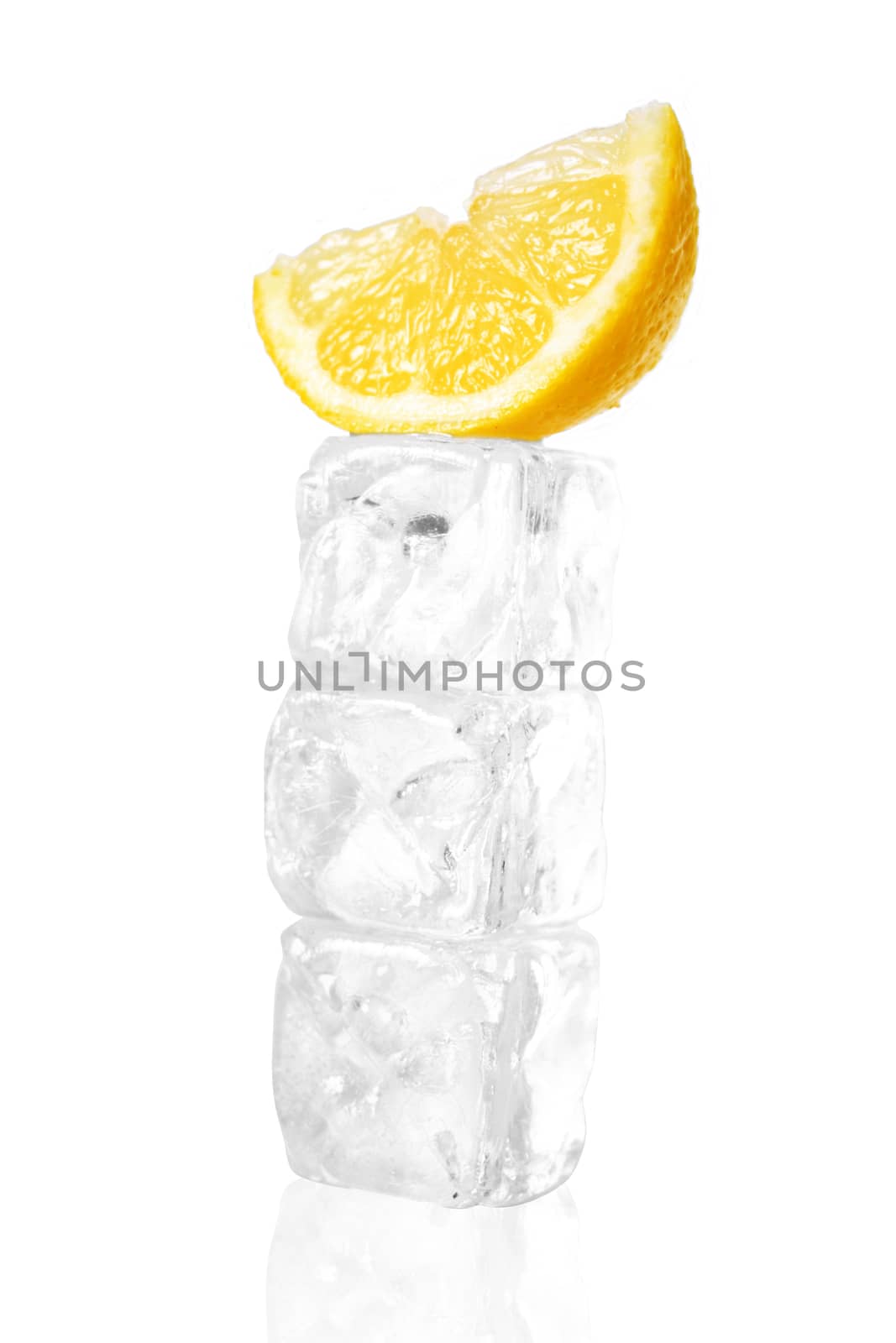 Ice cubes and orange isolated on a white background 