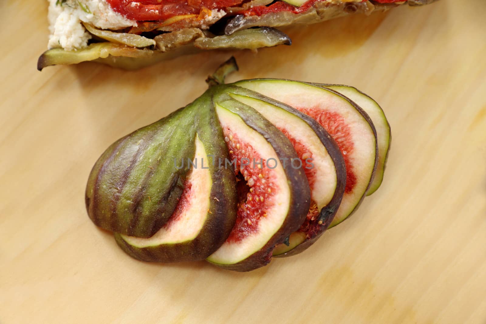 Delicious rustic organic sliced fig straight from the orchard.