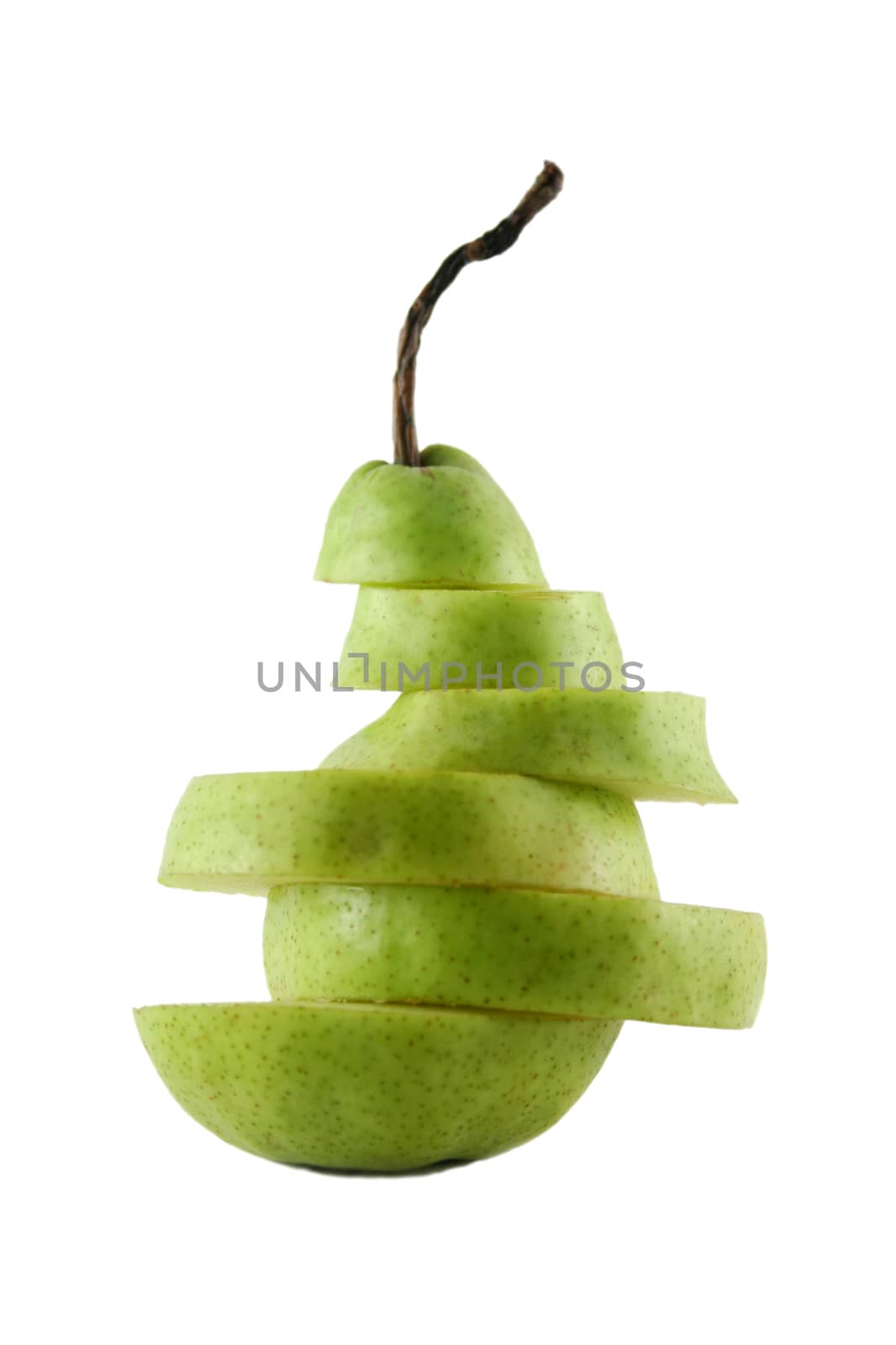 Fresh green pear sliced horizontally.