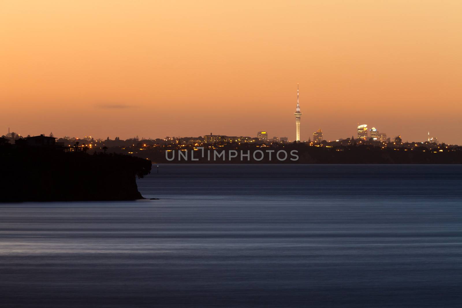 Auckland NZ distant citylight skyline after sunset by PiLens