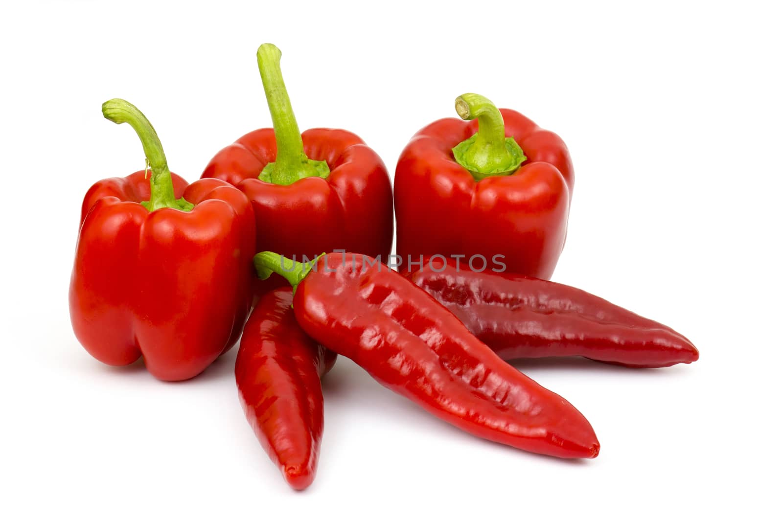 red peppers on white background
