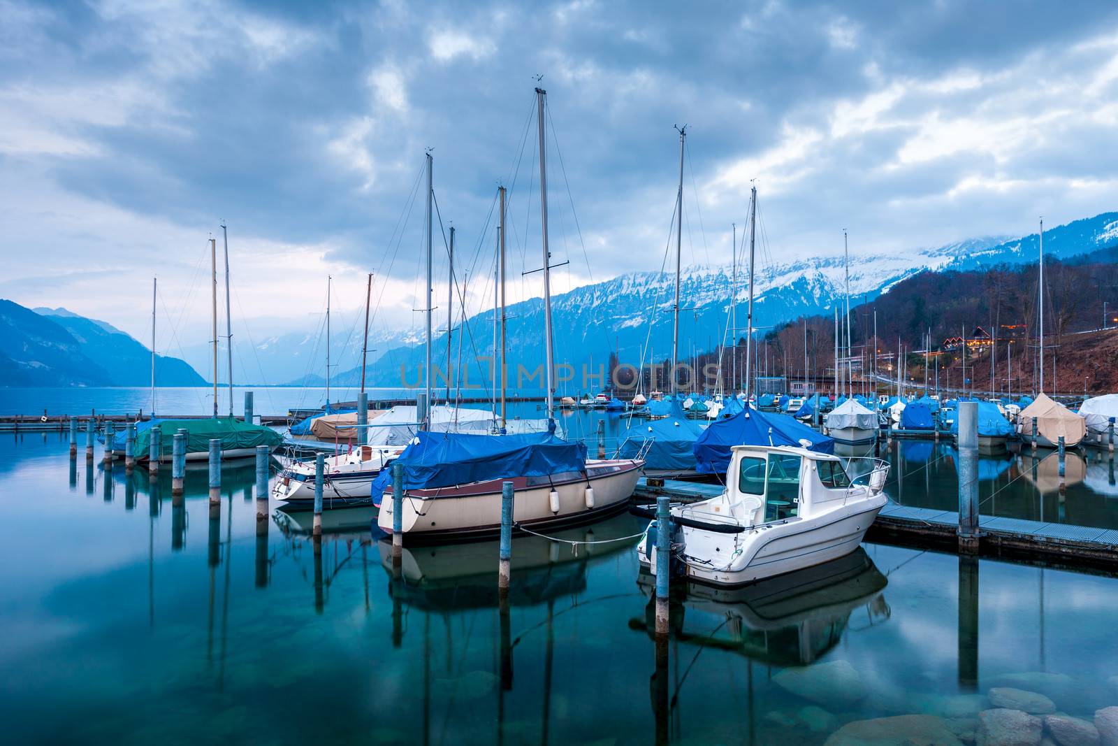  	
Yachts and boats on Lake Thun in the Bernese Oberland, Switzerland