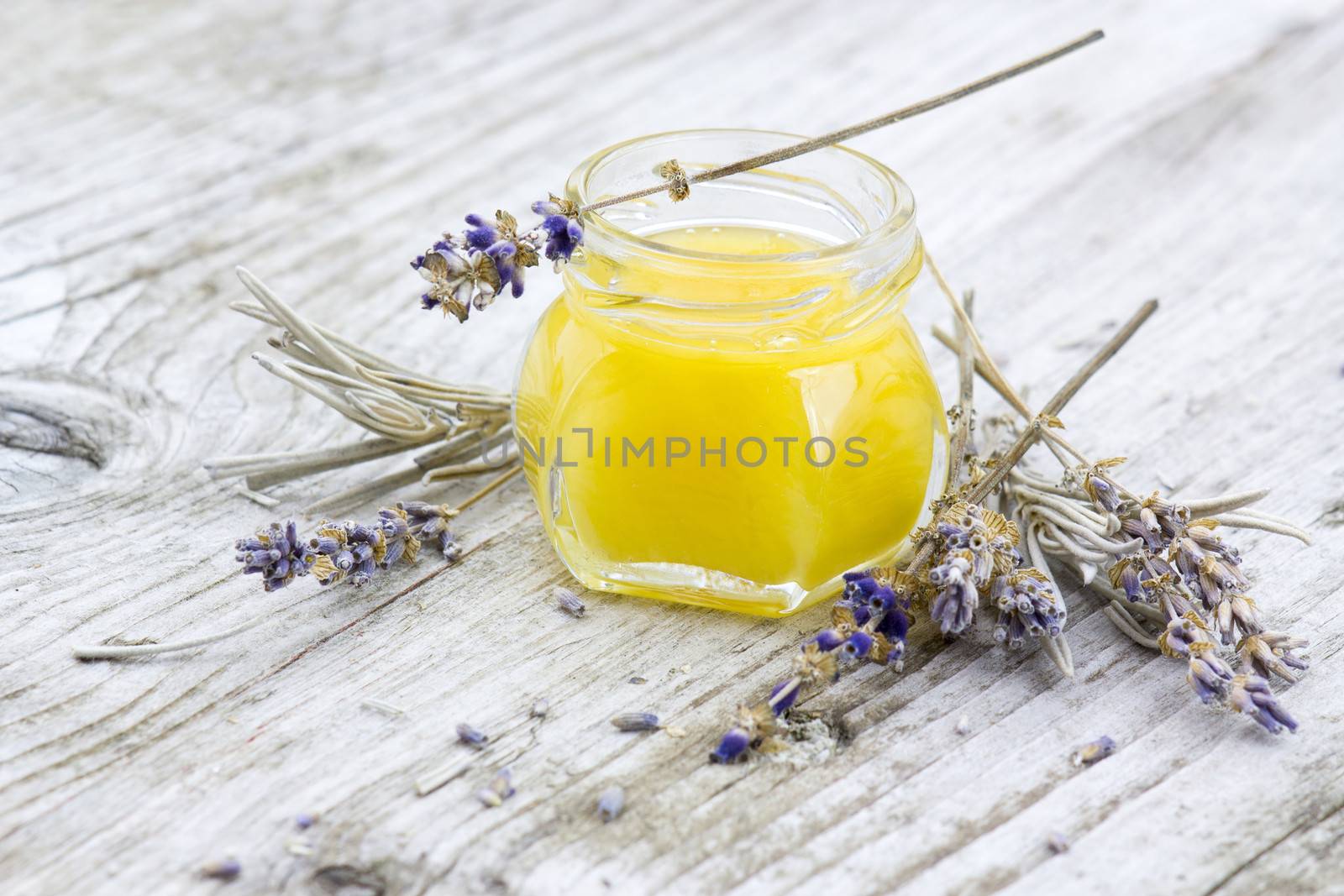 herbal honey with lavender flowers