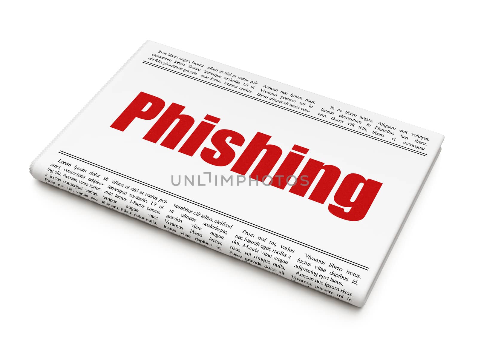 Security concept: newspaper headline Phishing on White background, 3d render