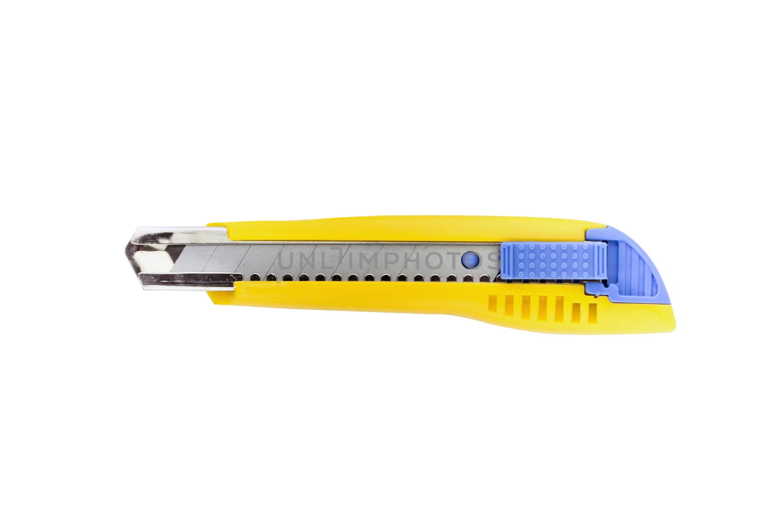 yellow stationery knife isolated on white background (with clipping work path)
