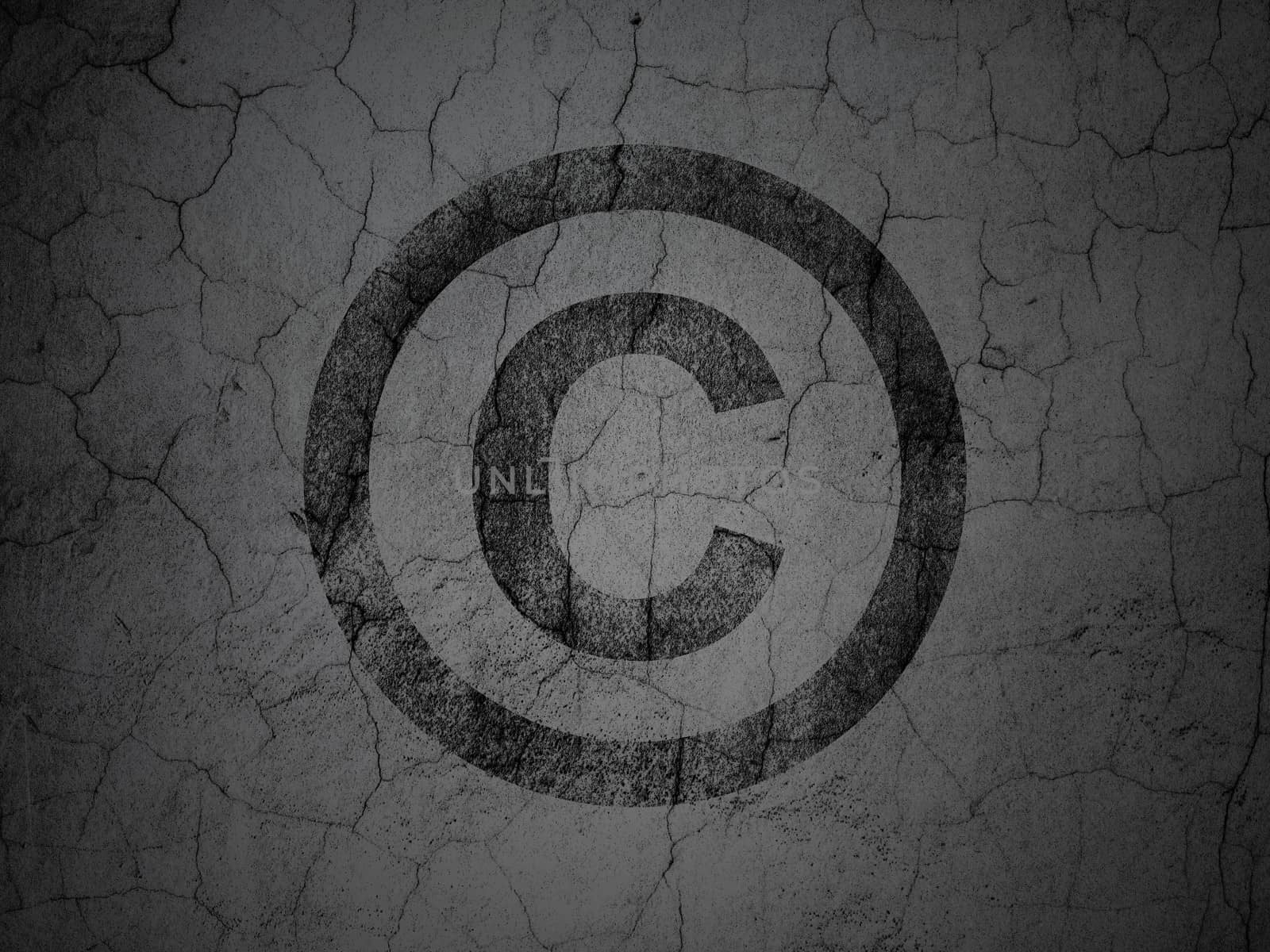 Law concept: Black Copyright on grunge textured concrete wall background, 3d render