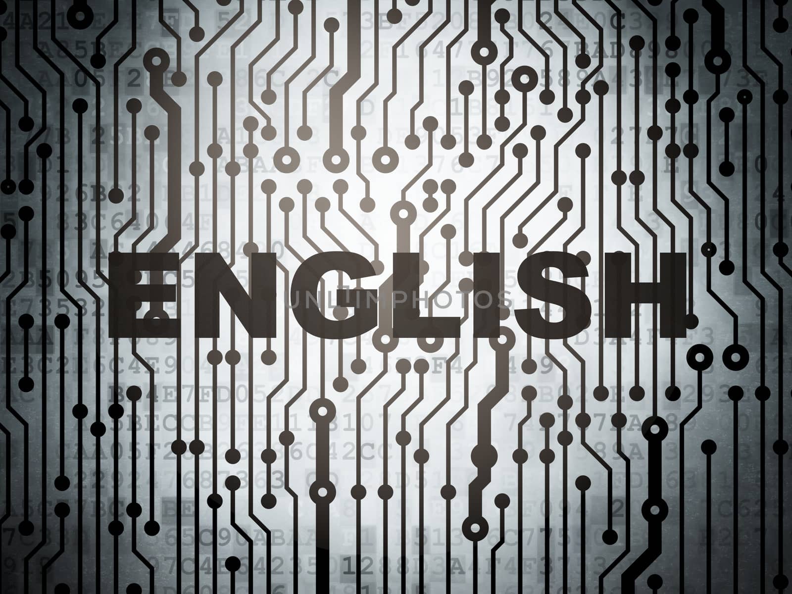 Education concept: circuit board with English by maxkabakov