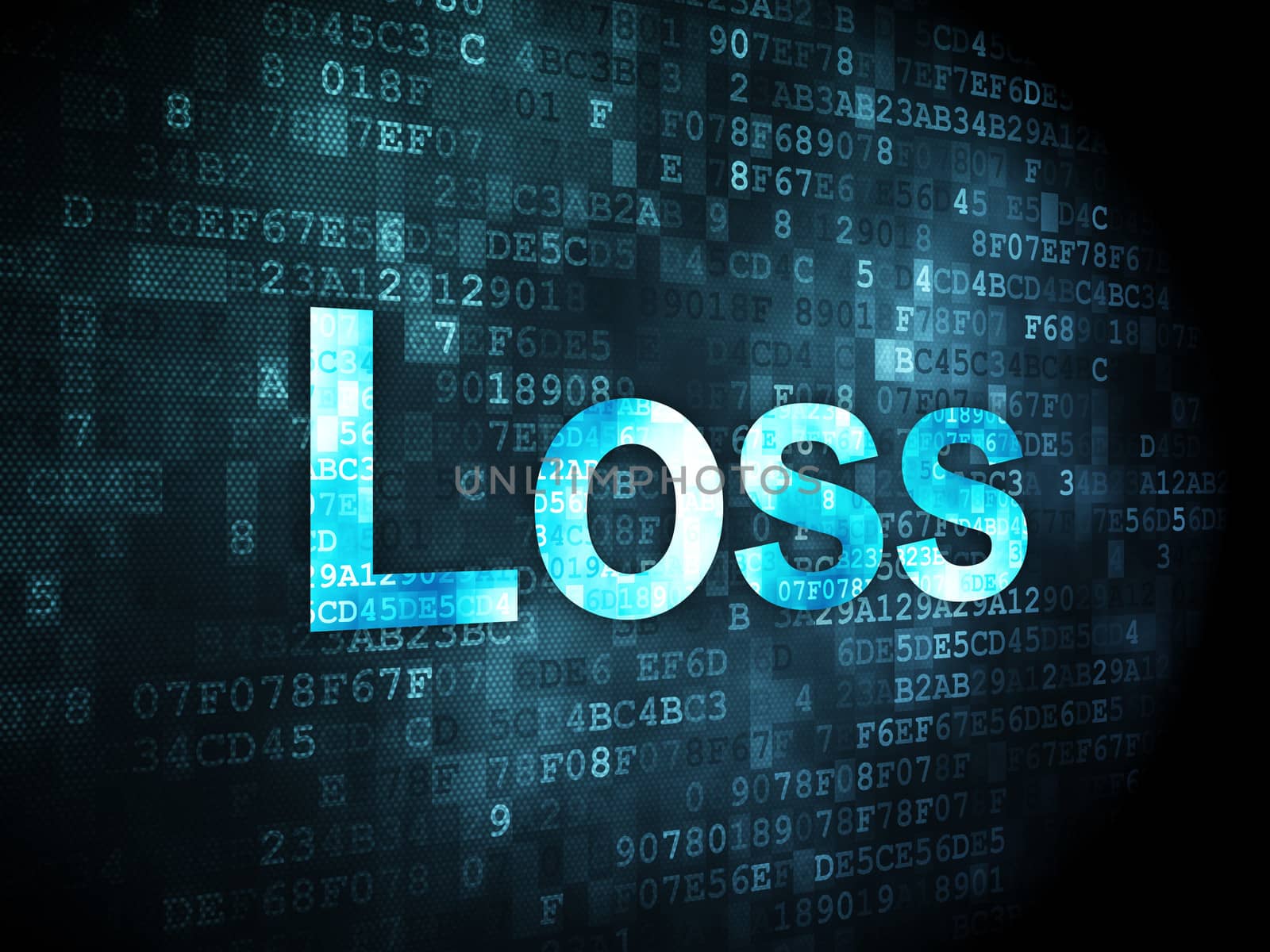 Finance concept: pixelated words Loss on digital background, 3d render