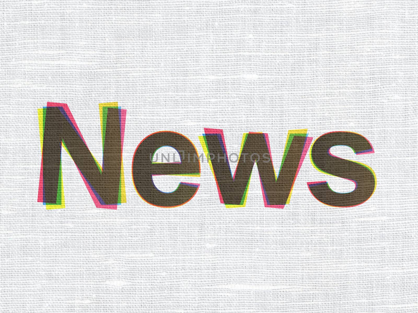 News concept: CMYK News on linen fabric texture background, 3d render