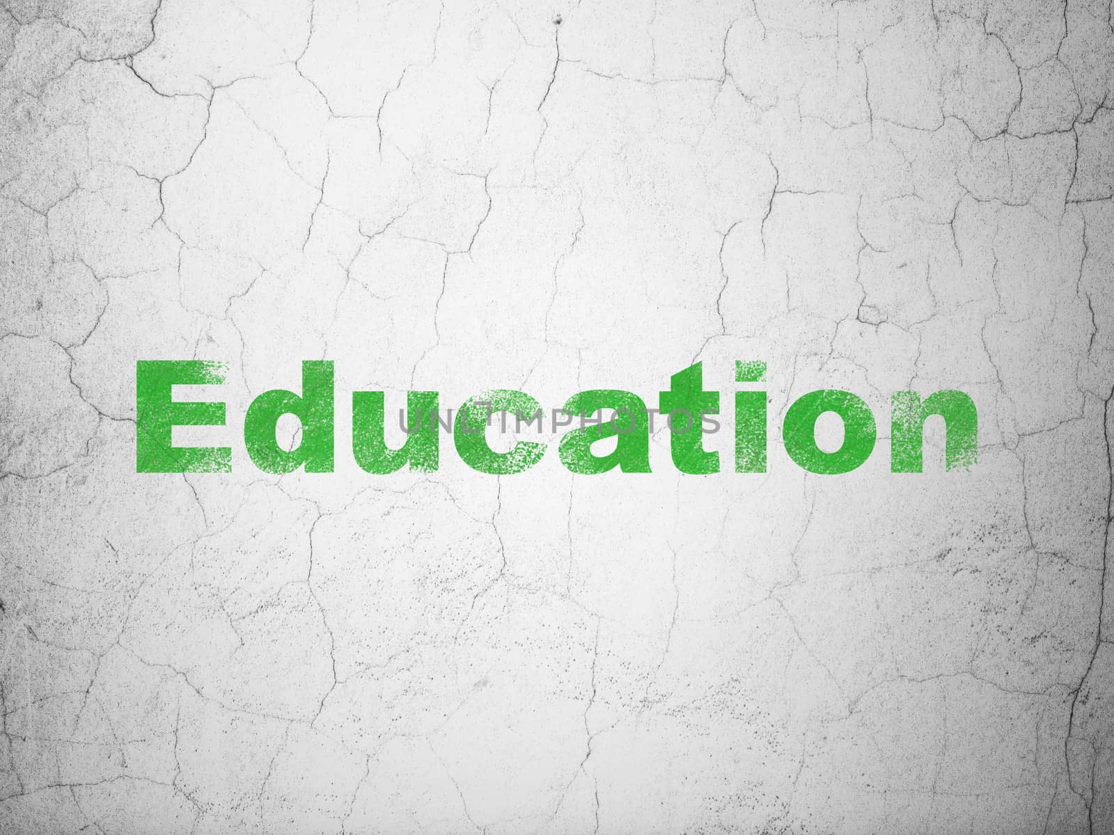 Education concept: Green Education on textured concrete wall background, 3d render