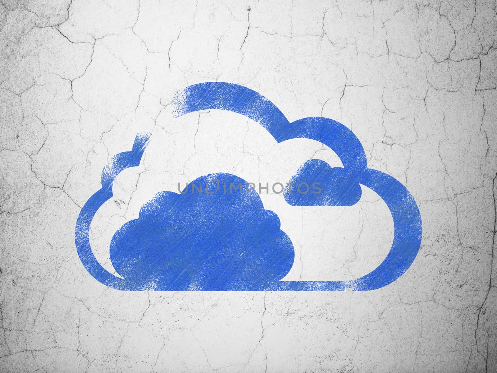 Cloud networking concept: Blue Cloud on textured concrete wall background, 3d render