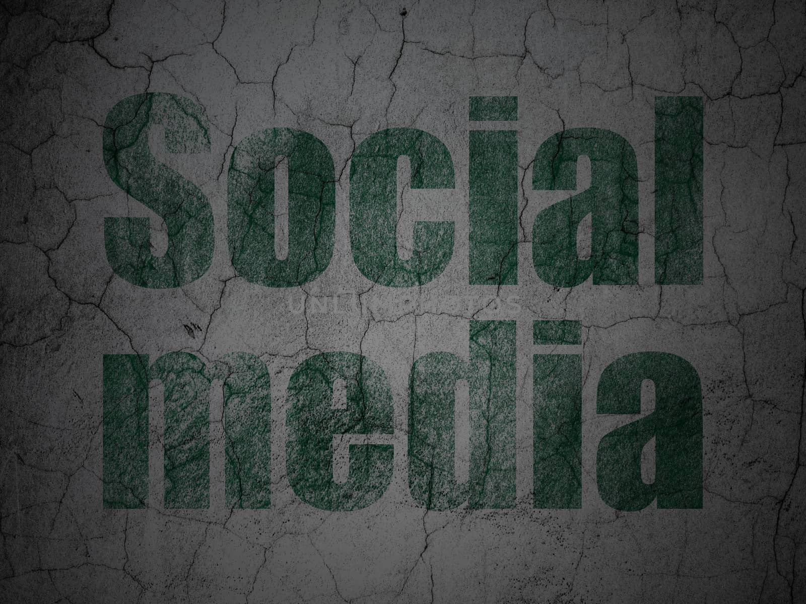 Social media concept: Green Social Media on grunge textured concrete wall background, 3d render
