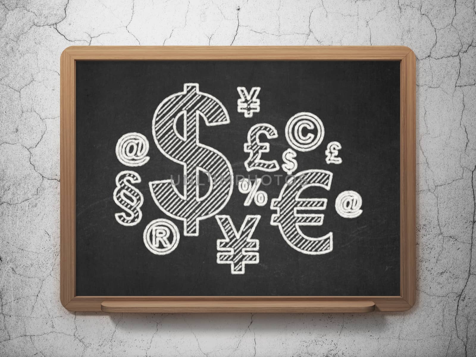 Advertising concept: Finance Symbol icon on Black chalkboard on grunge wall background, 3d render
