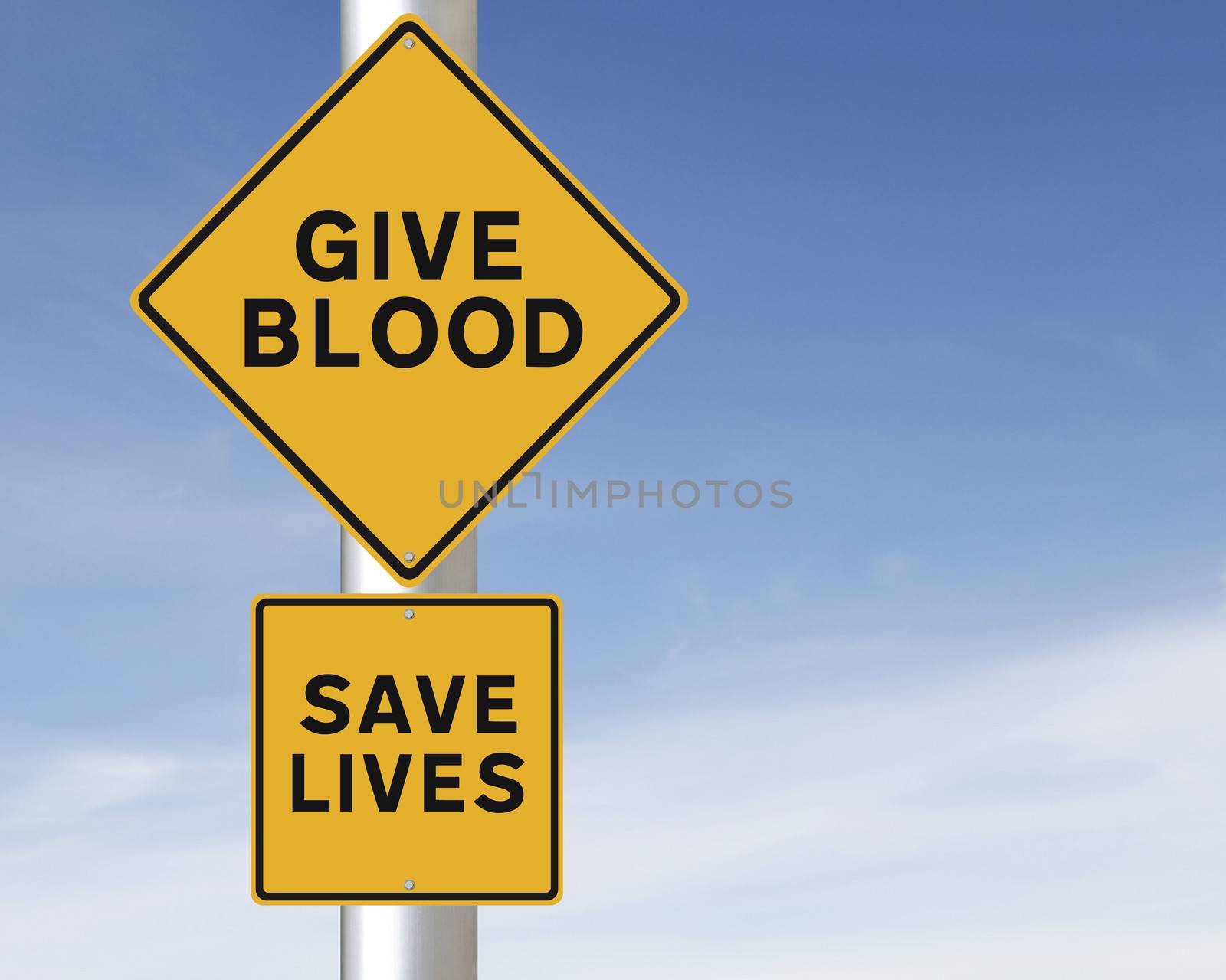 Modified road sign on blood donation