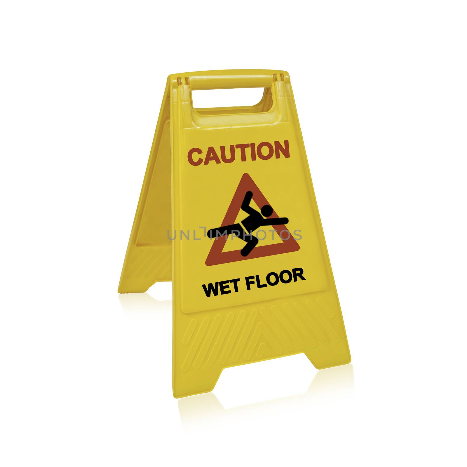 Yellow sign that alerts for wet floor. (with clipping work path)