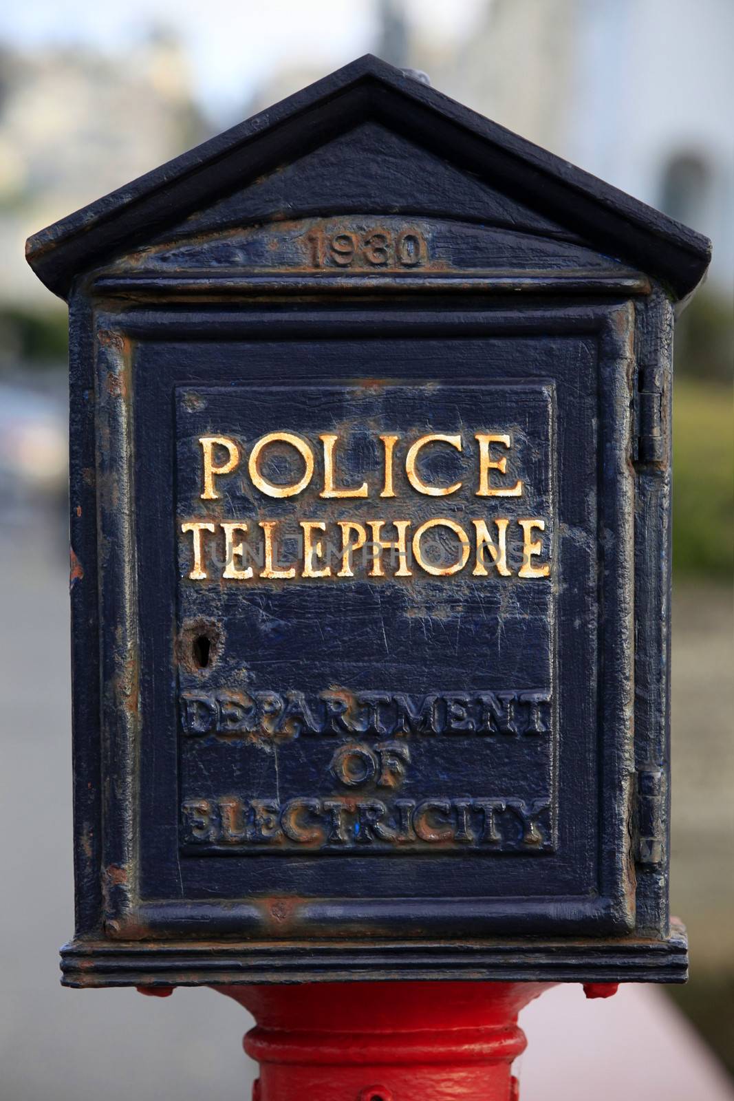 This image shows an emergency call box in San Francisco, California