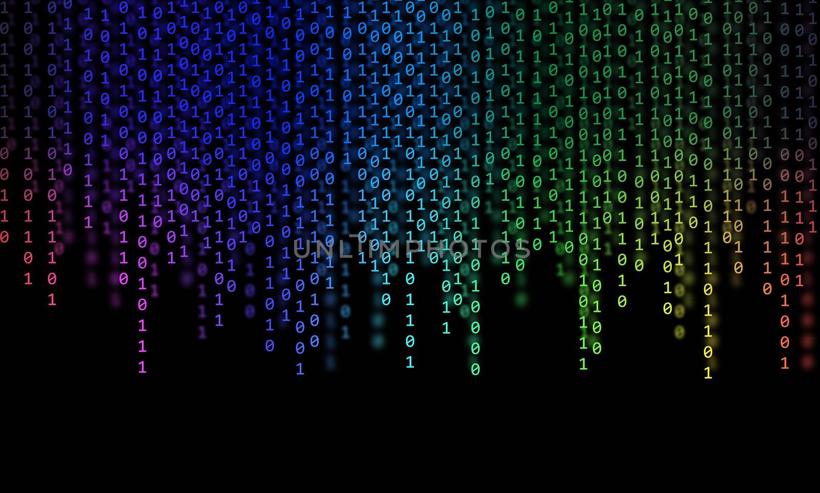 Abstract Rainbow Binary Code on black background