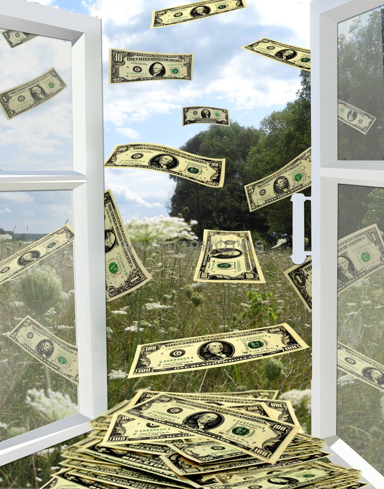 dollars flying away from opened window by alexmak