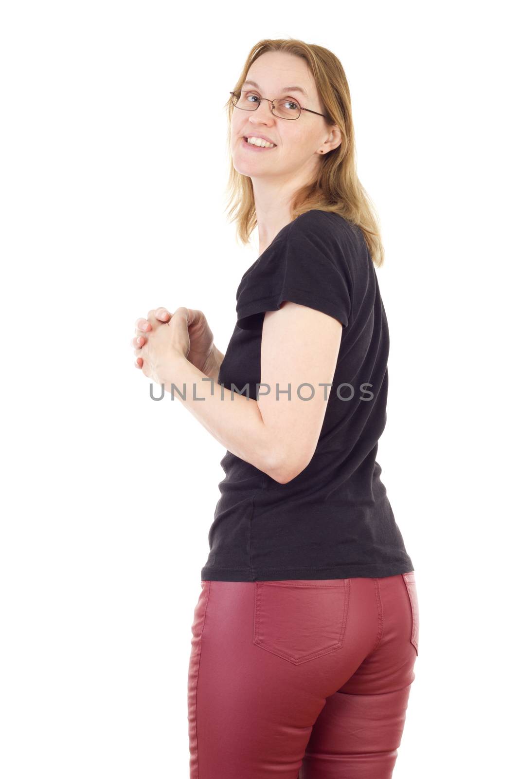 Happy woman isolated on white background by gwolters