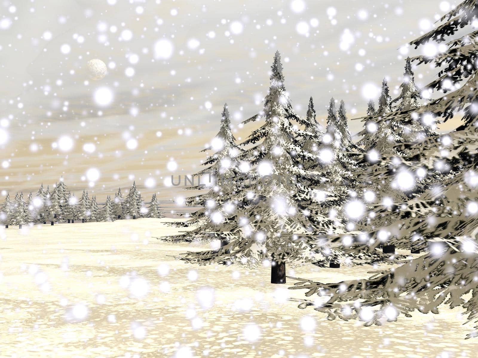 Winter snowing landscape - 3D render by Elenaphotos21