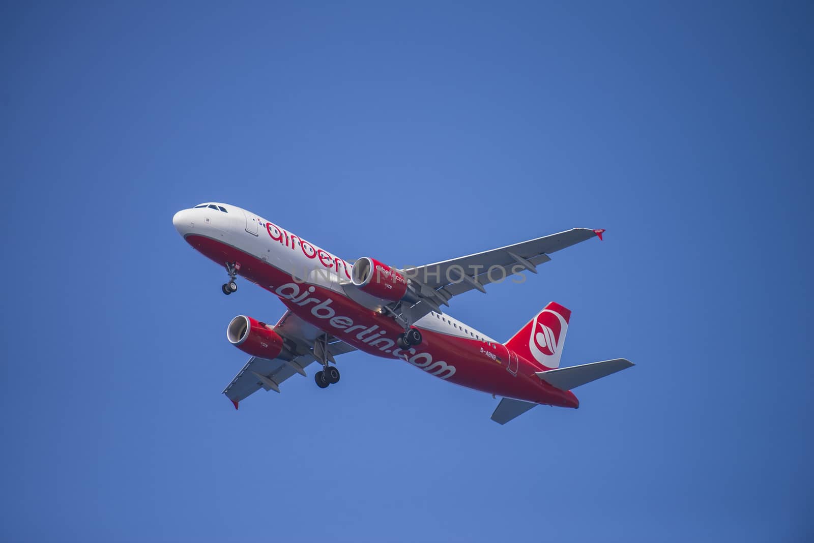 Air-Berlin, Germany, Airbus a320-214. The pictures of the planes are shot very close an airport just before landing. September 2013.