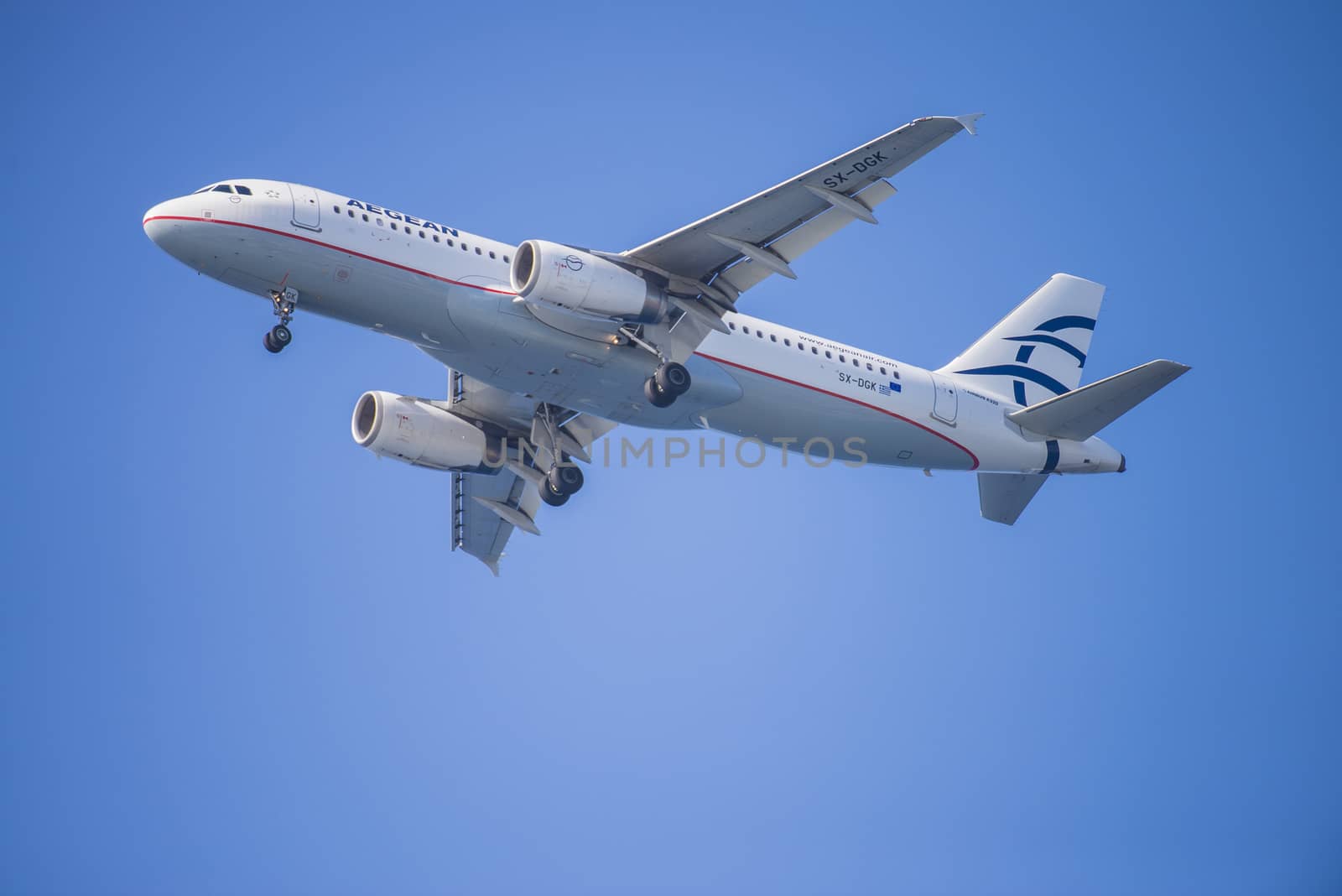 Aegean Airlines, Greece, Airbus a320. The pictures of the planes are shot very close an airport just before landing. September 2013.