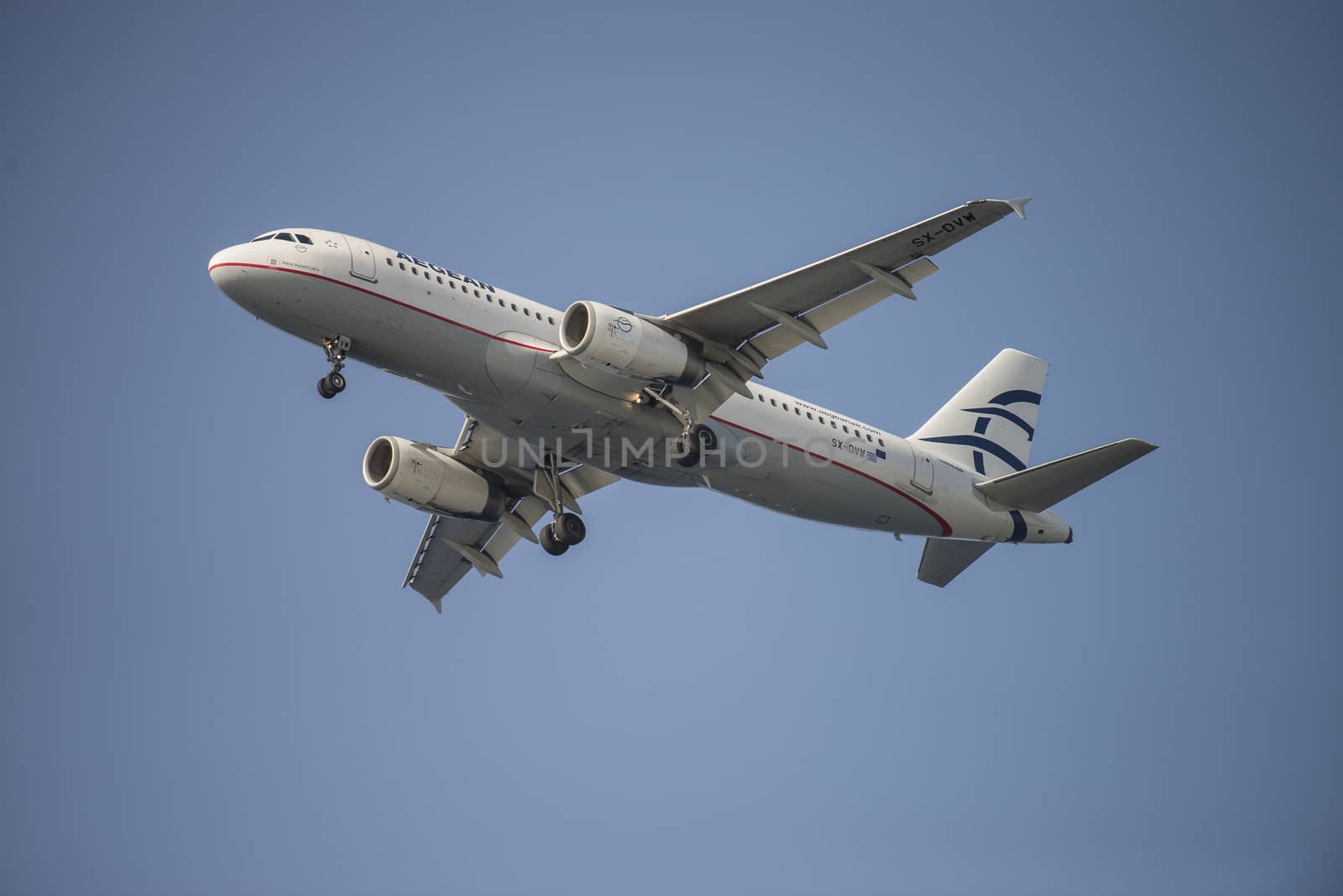 Aegean Airlines, Greece, Airbus a320. The pictures of the planes are shot very close an airport just before landing. September 2013.