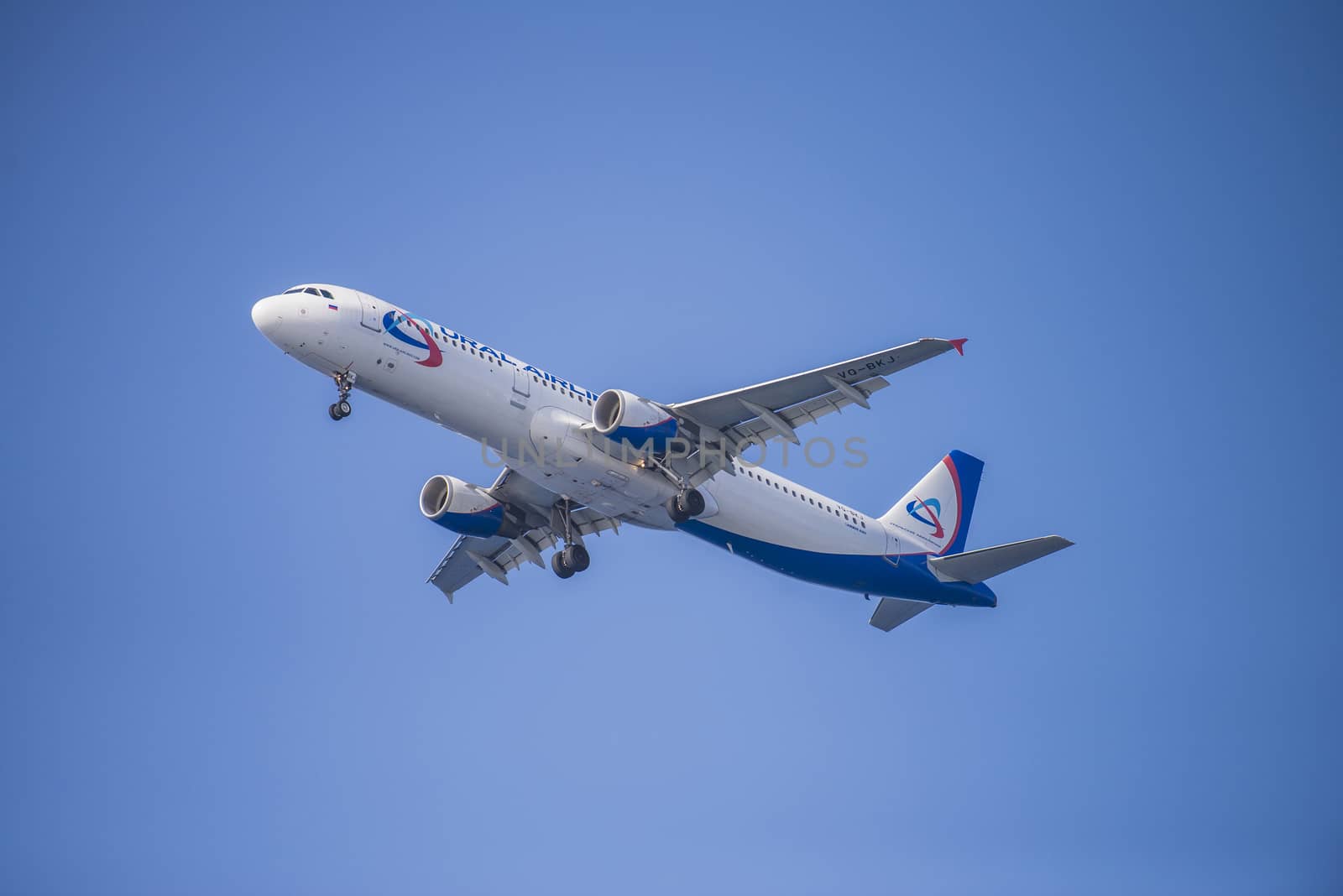 Airbus a320, Ural Airlines, Russia. The pictures of the planes are shot very close an airport just before landing. September 2013.