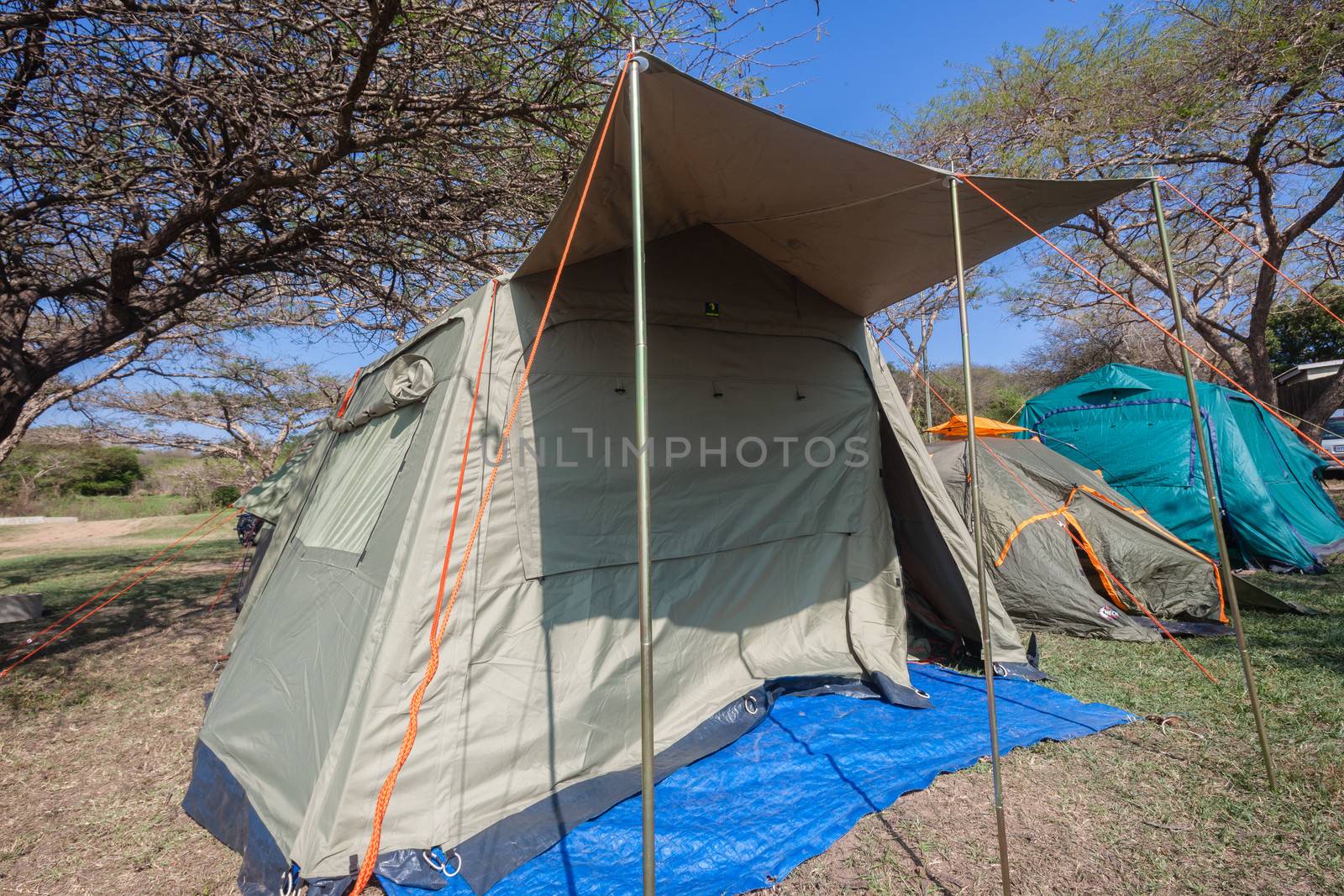 Camping tents holidays outdoors at park dam reserve site