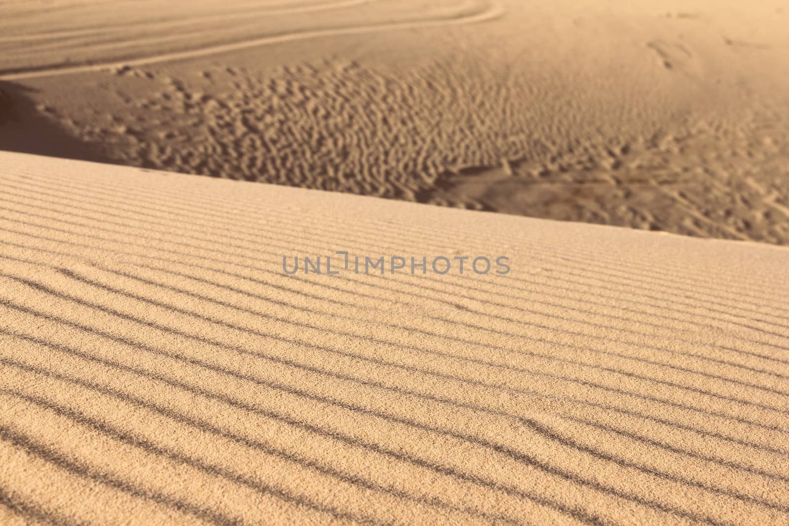 Sand desert landscape under bluy sky at sunny day