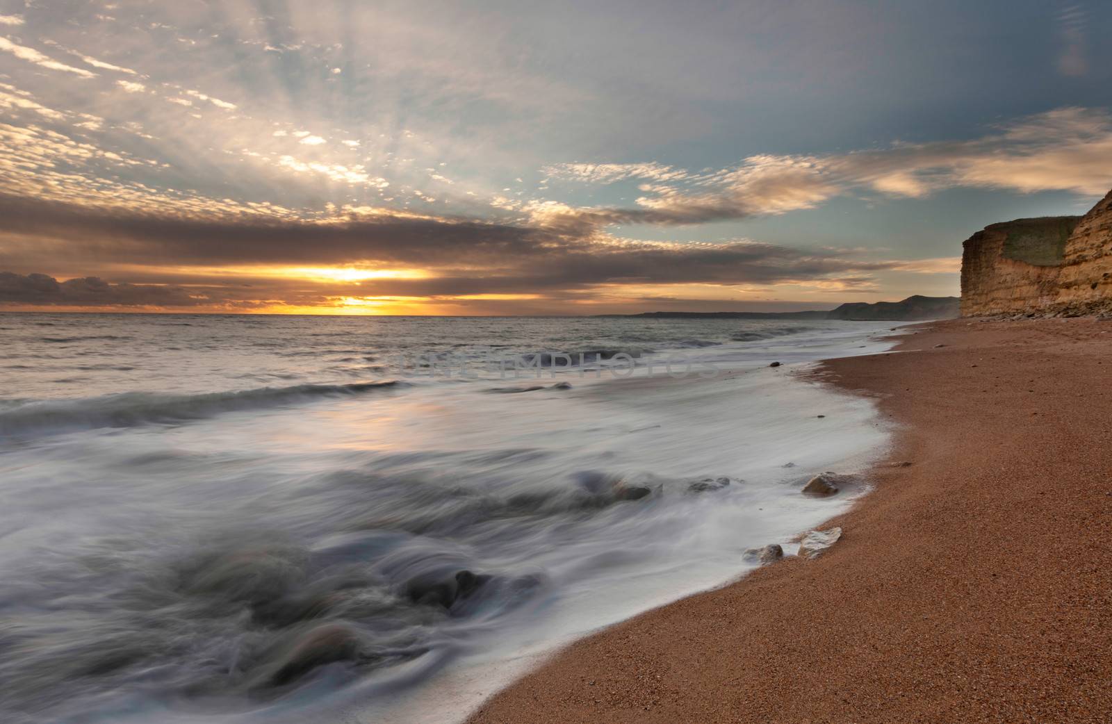 Famous Jurassic Coast Cliffs at Burton Bradstock and West Bay Dorset England