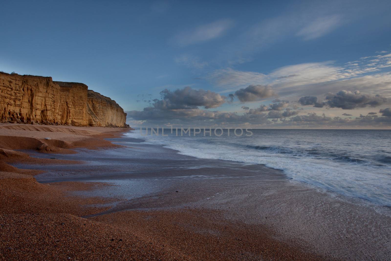 Famous Jurassic Coast Cliffs at Burton Bradstock and West Bay Dorset England