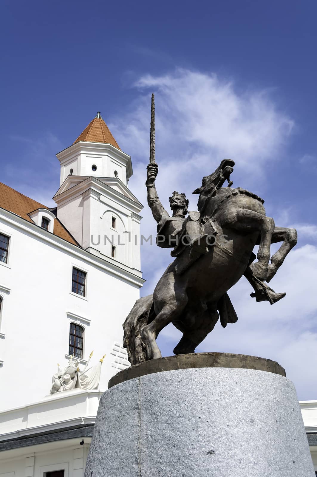 Statue of Svatopluk, prince of Great Moravia, at the entrance of the Bratislava Castle.
