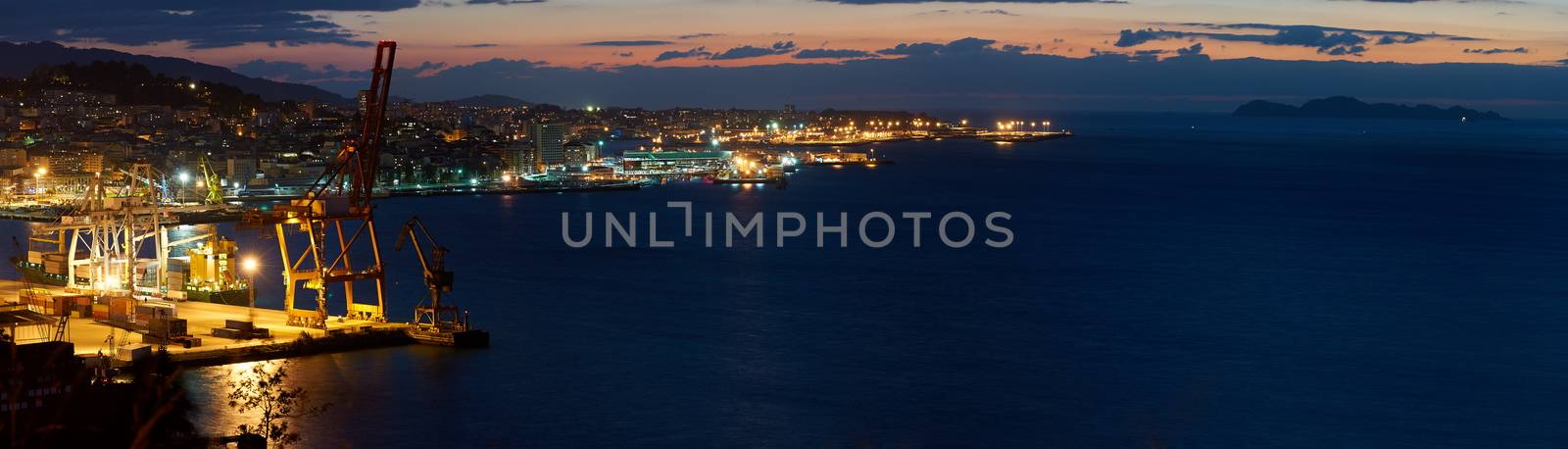 A view of the city of Vigo after sunset. Galicia, Spain
